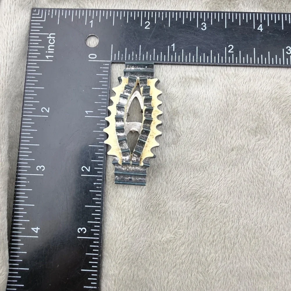 Vintage Estate Dress Clip Silver Celluloid Geometric Art Deco Accessory